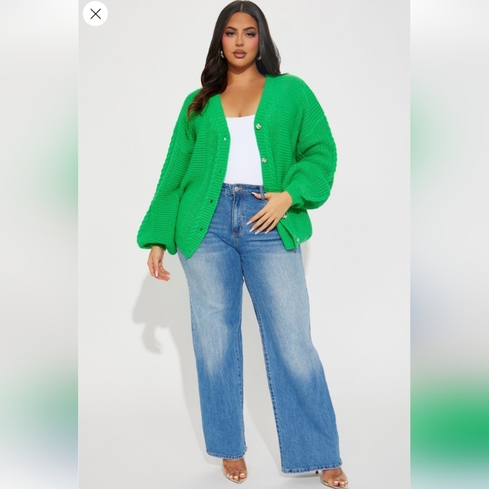 Fashion Nova Couch Convo Cardigan - Green Size 1X(14/16) (NWOT) - Picture 5 of 12